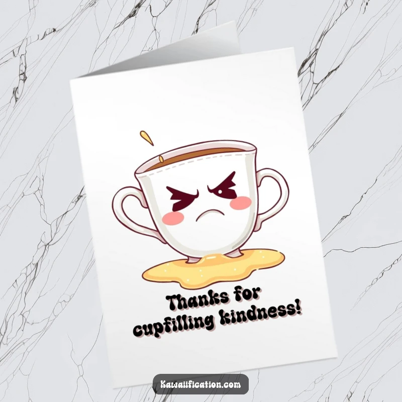 Funny Free Printable Thank You Card: Grumpy Teacup Spills Contents While Attempting a Comical Wink