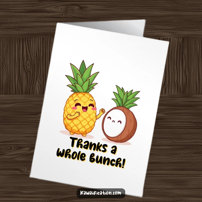 Funny Free Printable Thank You Card: Cheerful Pineapple Attempts Opera Singing for a Shy Coconut
