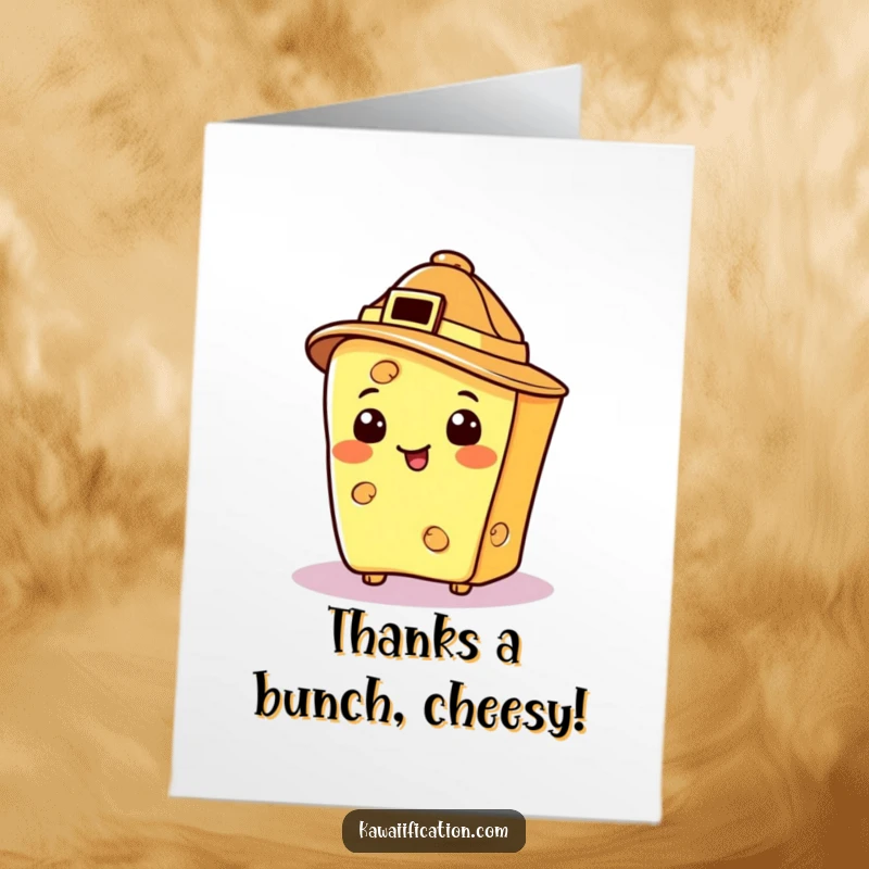 Funny Free Printable Thank You Card featuring a proud cheese slice detective offering thanks with a knowing wink.