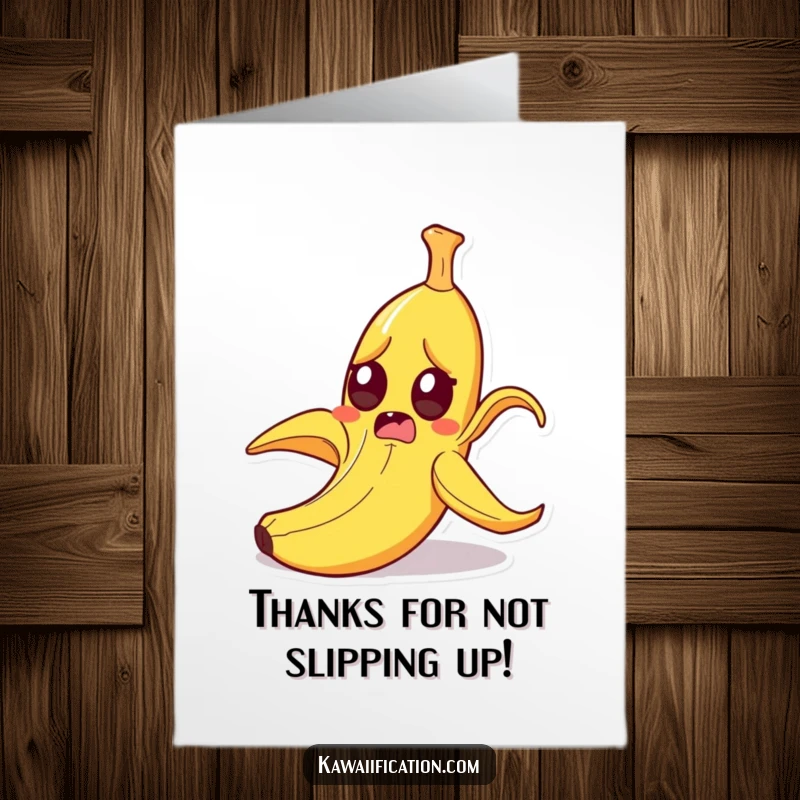 Funny Free Printable Thank You Card: A startled banana peel mid-slip, conveying thanks with comical surprise, a downloadable giggle.