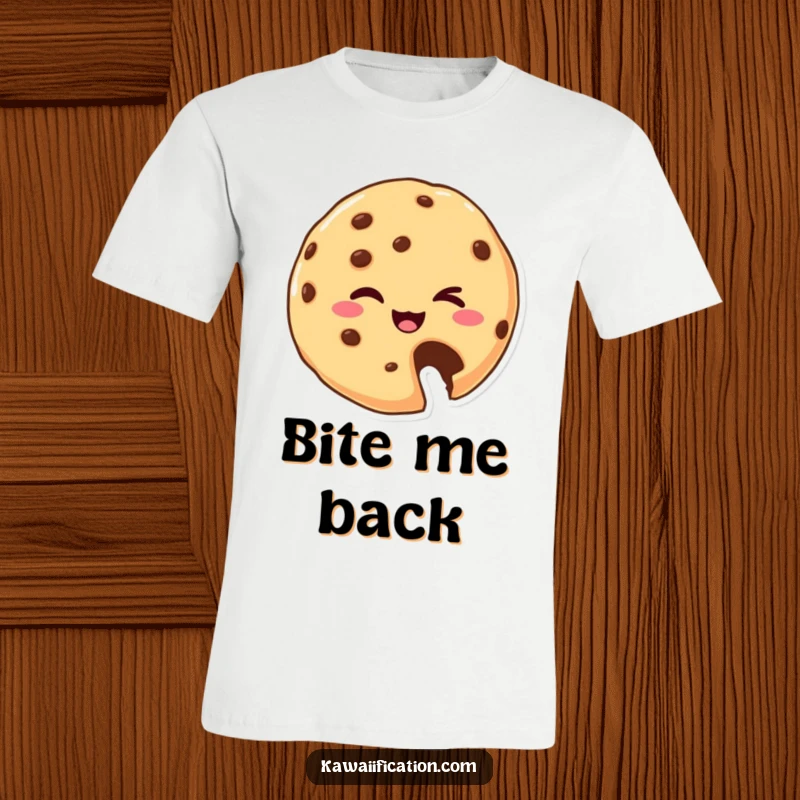 Funny T-Shirt: A delightful cookie character with a bite taken out, winks mischievously. A sweet and funny gift.