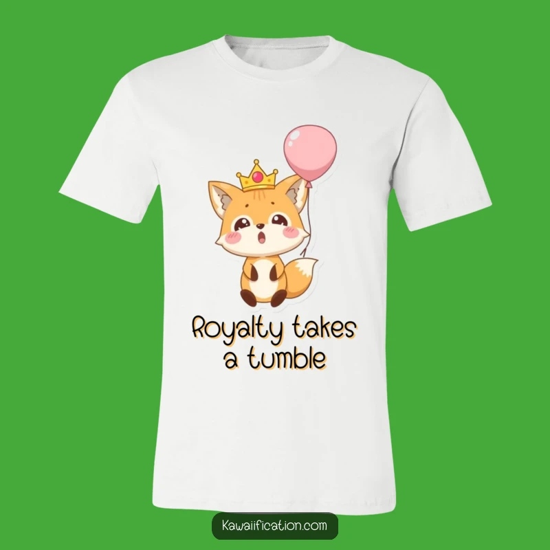 Funny Fox Balloon Fall T-Shirt: Surprised Crowned Character Hilarious Tee