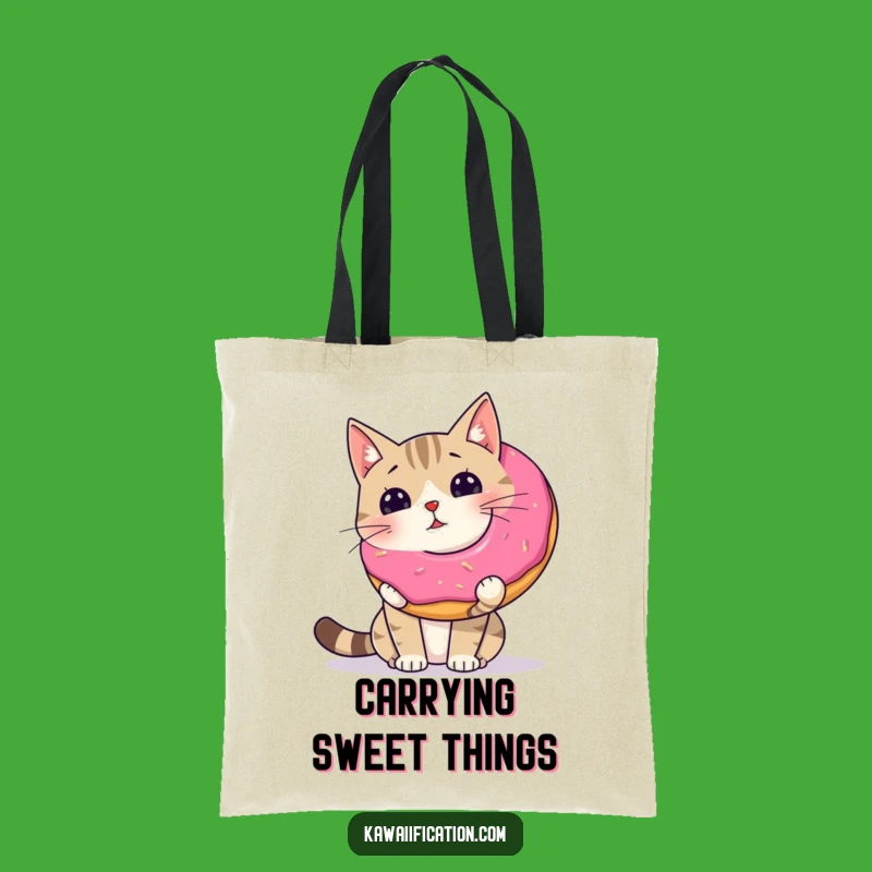 Carry Your Cuteness: Funny Cat Donut Tote Bag - Wobbly Balance, Great Funny Gift