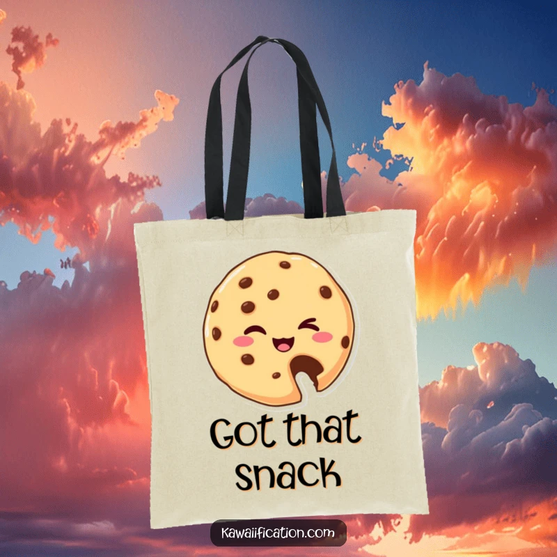 Funny Tote Bag: A cheerful cookie missing a bite, winks suggestively. A stylish and humorous funny gift.