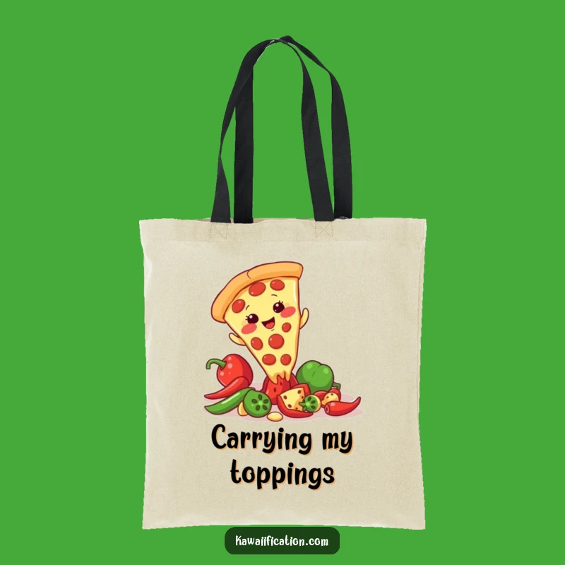 Funny Pizza Slip Tote Bag: Giggling Slice Pepper Mishap, Carry Your Snacks