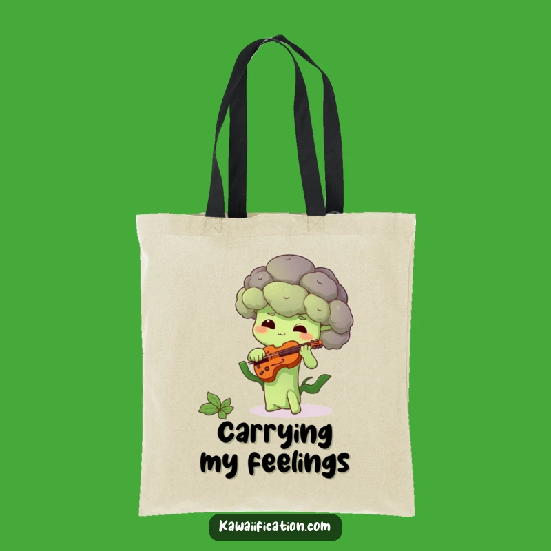Funny Shy Broccoli Tote Bag: Hilarious Veggie Music Accessory Gift